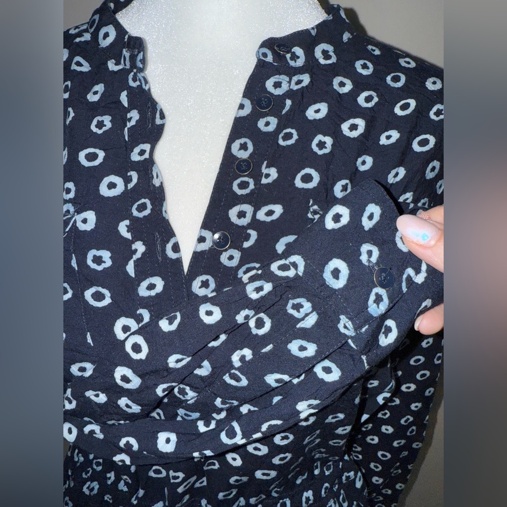 Loft Navy Blue Pattern Button Down Mini Dress Wit… - image 3